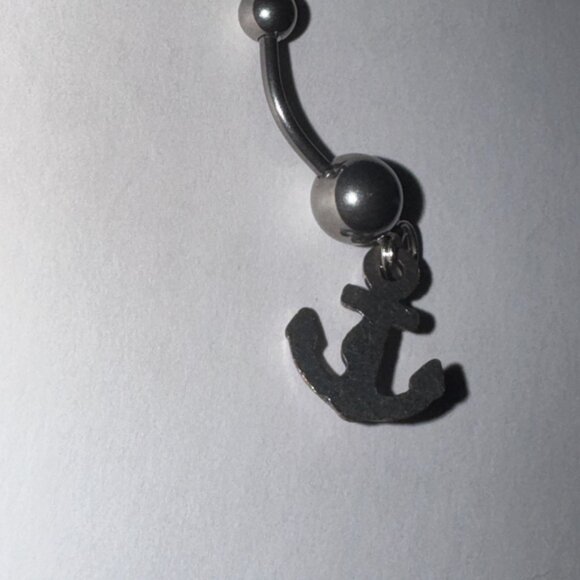 Small Anchor with Light Blue Gem Dangle Belly Ring - Picture 9 of 13
